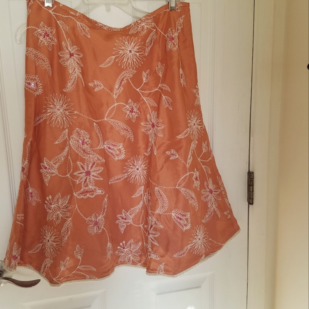 Silk Talbot Embroidered Skirt (Size 14)